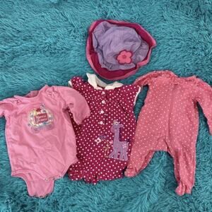 Girls Pink Polka Dot and Giraffe Matching Set - 3-Piece